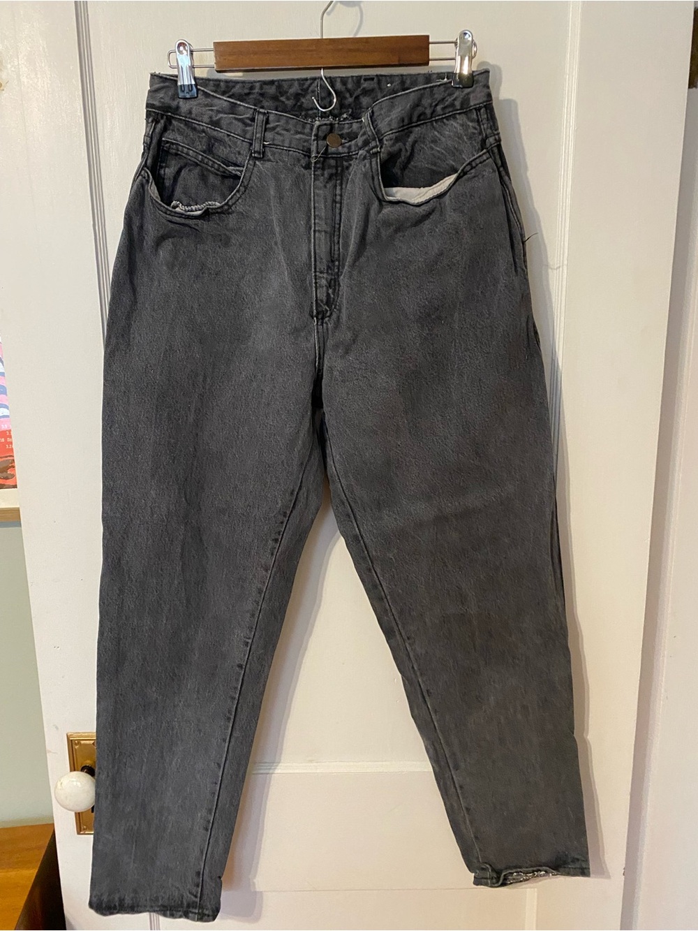 Vintage 80s 90s Via West High-Waist Washed Black Mom Jeans